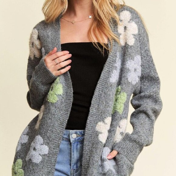 Puff Flower Sweater Cardigan - Picture 1 of 4